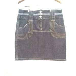 WHAT'S Hot Skirt Stretch Midi Blue Jean Denim Size 14 Embroidery Embellishment
